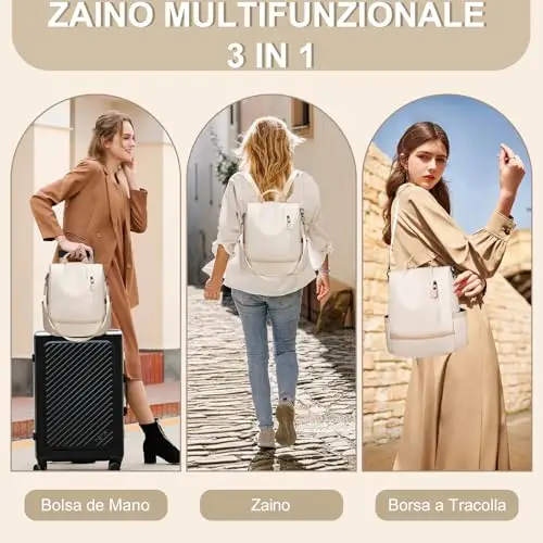 Eshow Zaino Donna Antifurto, Zainetto Casual 3 in 1, Borsa Zaini per Viaggio Scuola Lavoro Shopping e Università miniatura 2