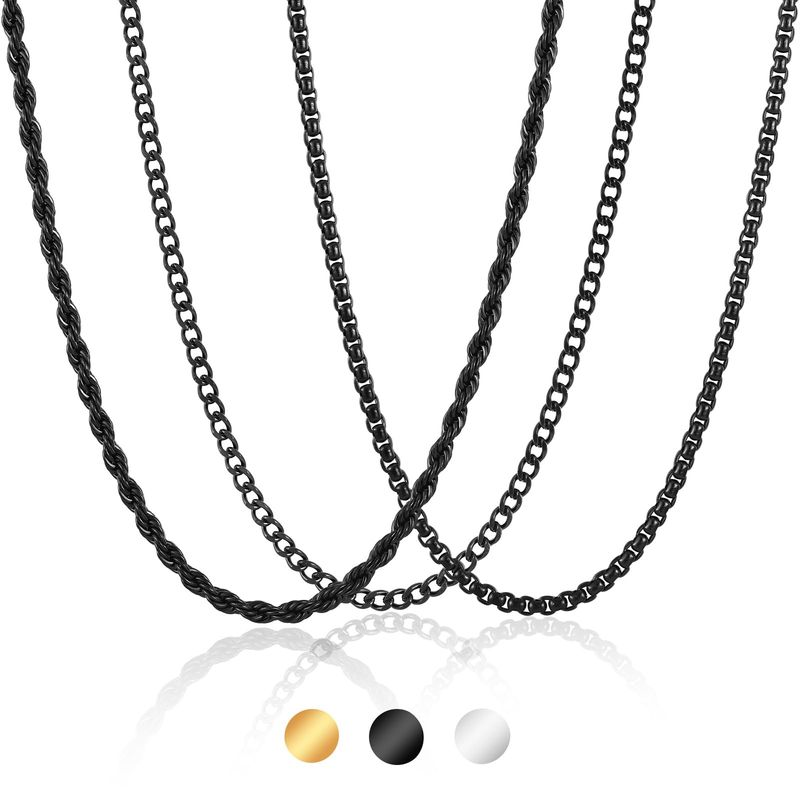 ESMOLY Collana Uomo Acciaio Inox Cuban Chain Nero