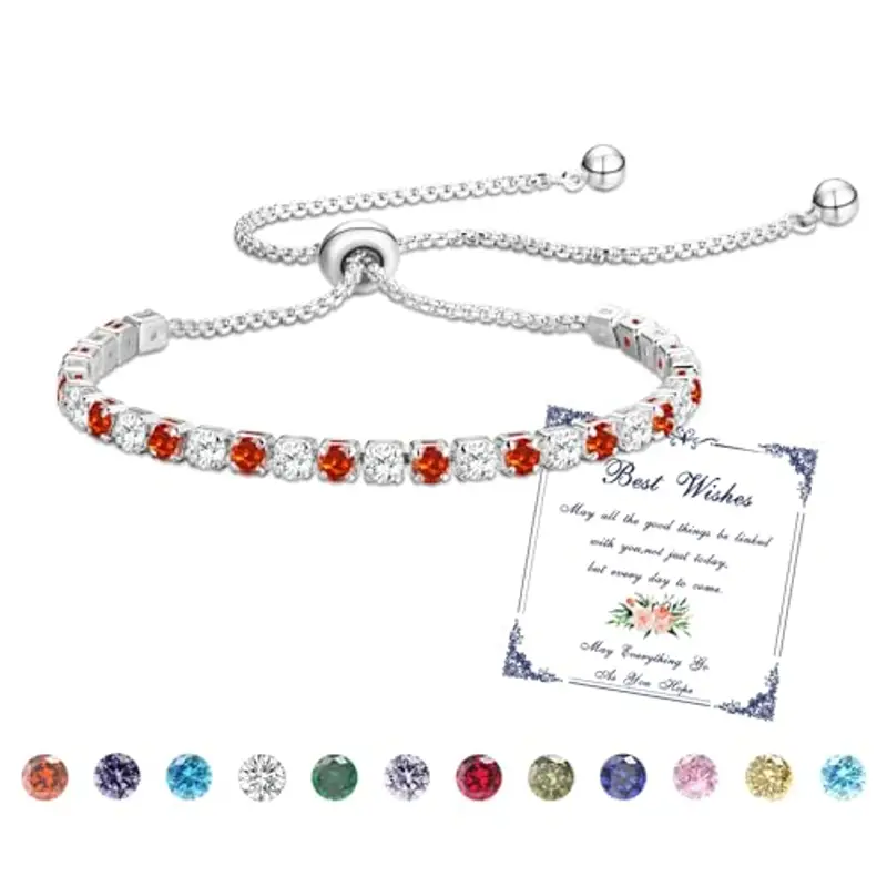 Esmoly Bracciale Donna Argento Bracciale Tennis con 12 Colori di Pietre Natali e 5A Sparkle Zircone Regolabile Regalo