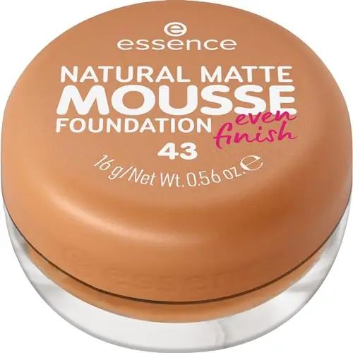 essence NATURAL MATTE MOUSSE FOUNDATION, N. 43 - Fondotinta effetto nude, opacizzante, coprente, risultato espresso,