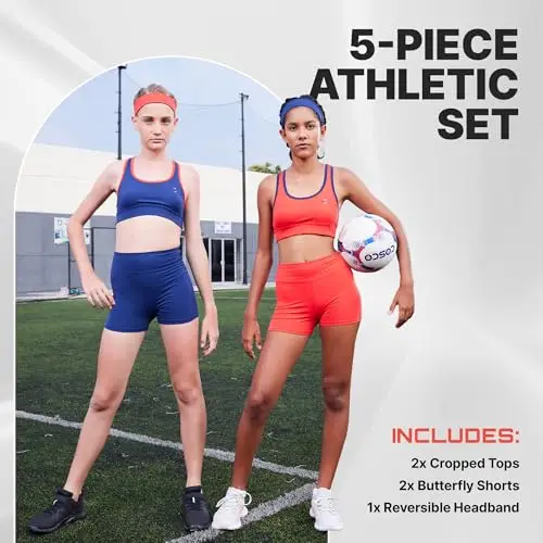 Essenclo Girls Clothing Athletic Sets Sleeveless Crop Tank Tops & Bike Shorts Cheer, Gymnastics, Volleyball Size 3-16 miniatura 2