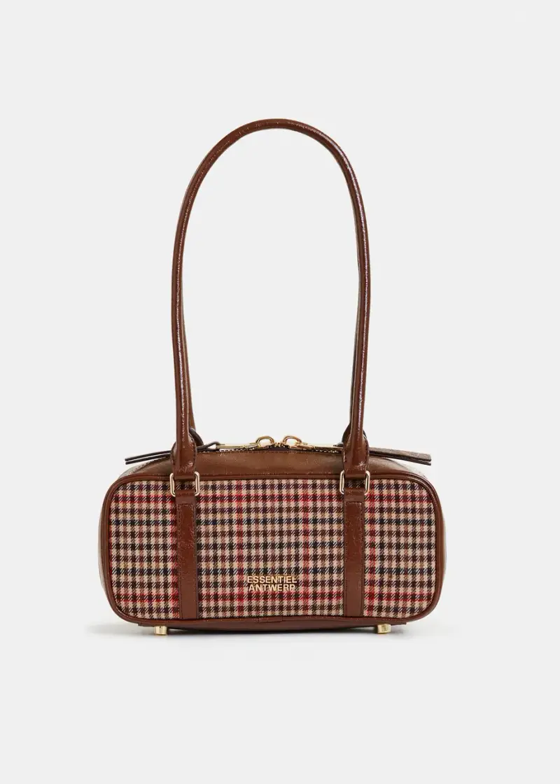 Borsa baguette a spalla marrone fantasia microcheck