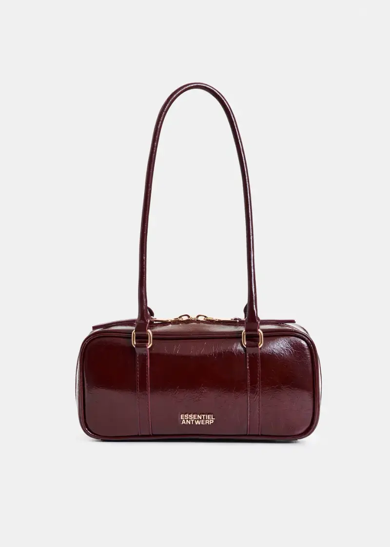 Borsa baguette a spalla vernice lucida bordeaux