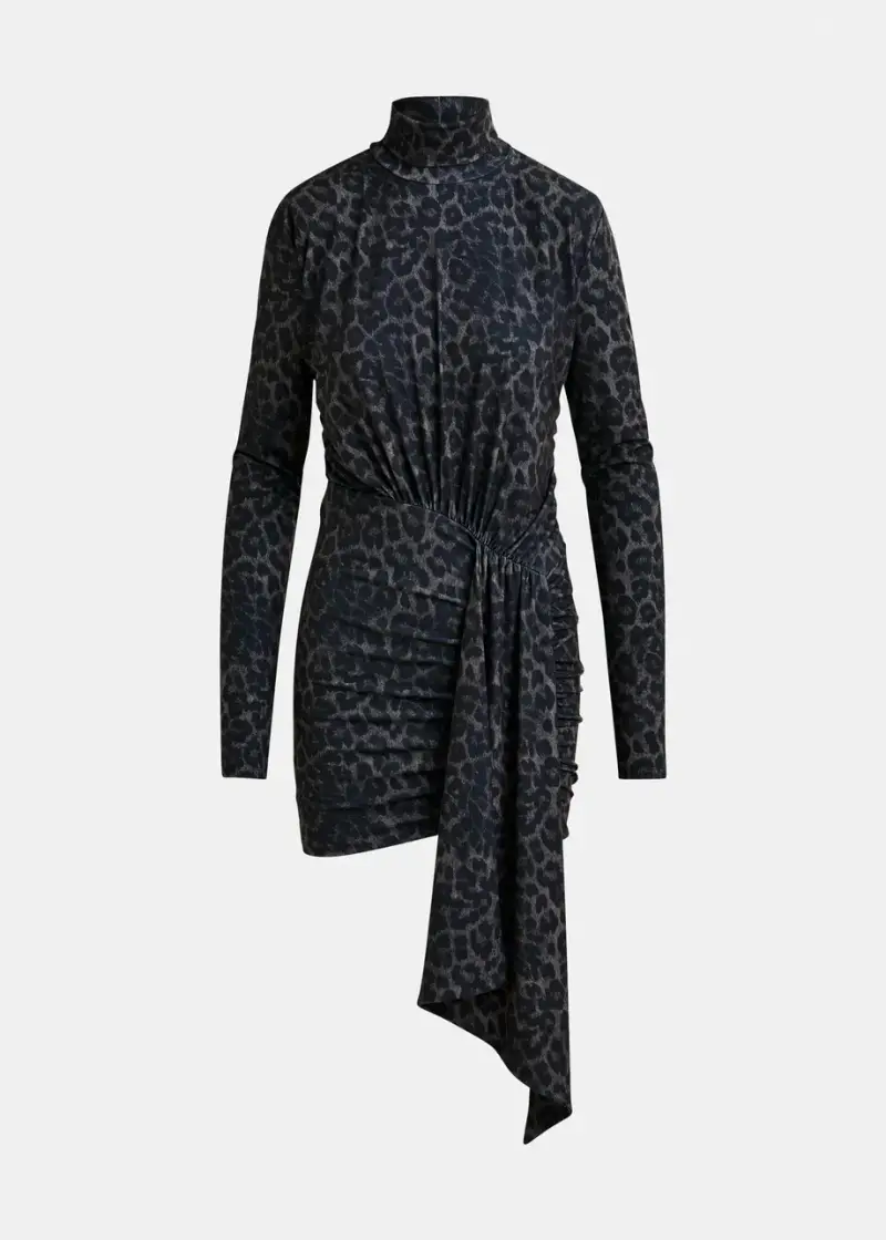 Miniabito leopardato drappeggiato con ruches