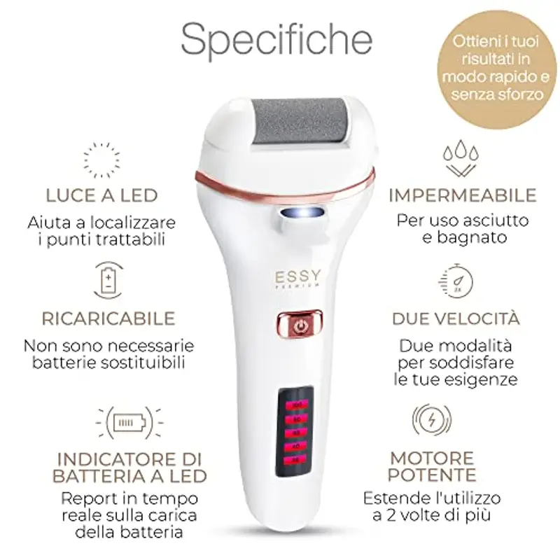 Essy Pedicure Elettrico Professionale Piedi Calli Talloni Screpolati Lima Elettrica per Piedi Togli Calli Pelle Secca Dura Raspa Piedi Professionale Esfoliante Kit per Duroni (White) miniatura 2