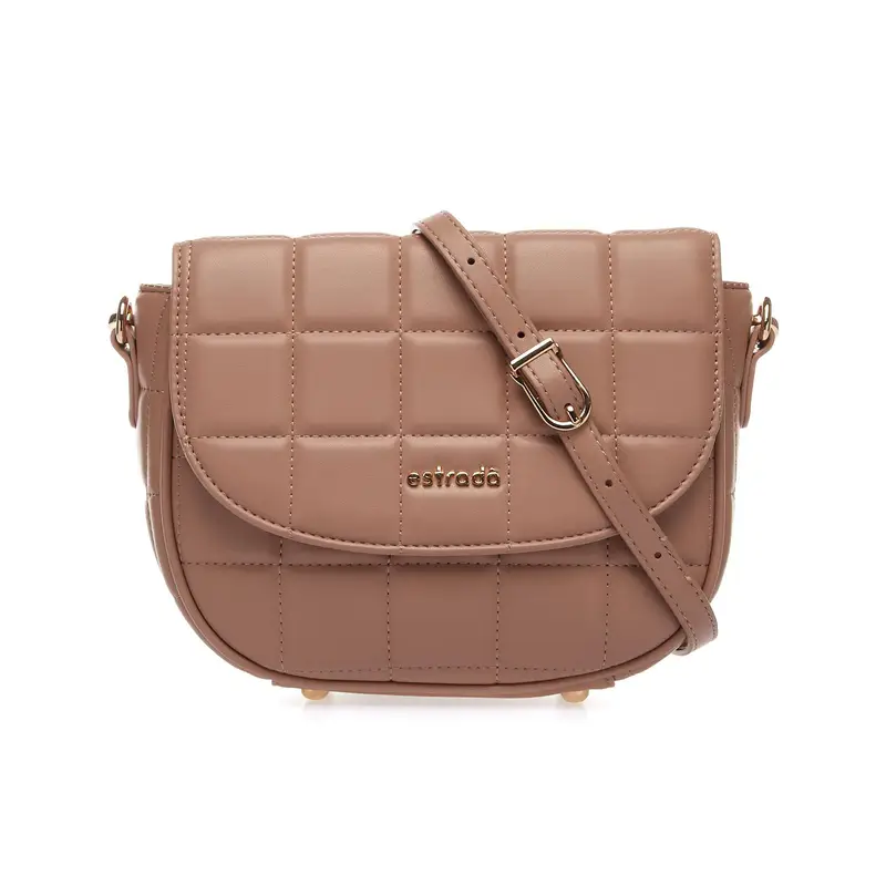 Borsa beige a quadri in rilievo con logo e tracolla regolabile