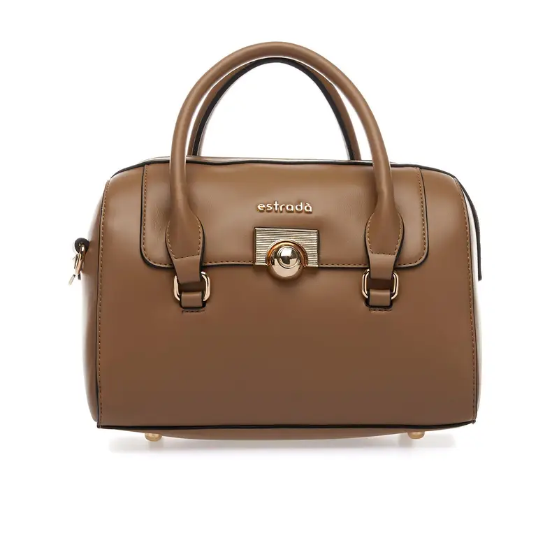 Borsa marrone con dettagli in oro e due manici