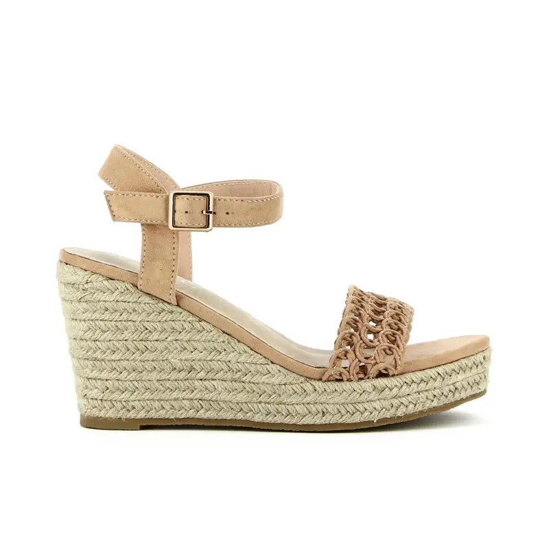 Sandali beige con zeppa e suola in corda