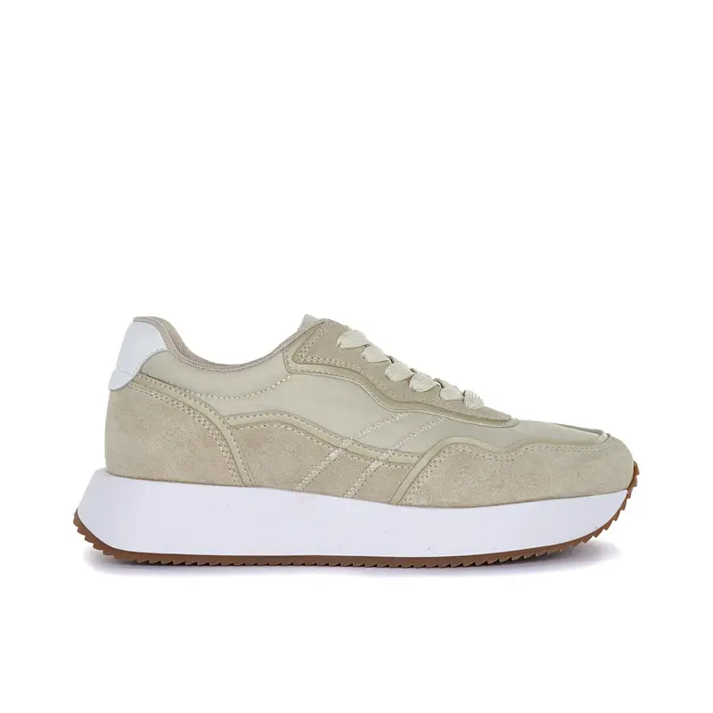 Sneakers beige con cuciture e suola in gomma
