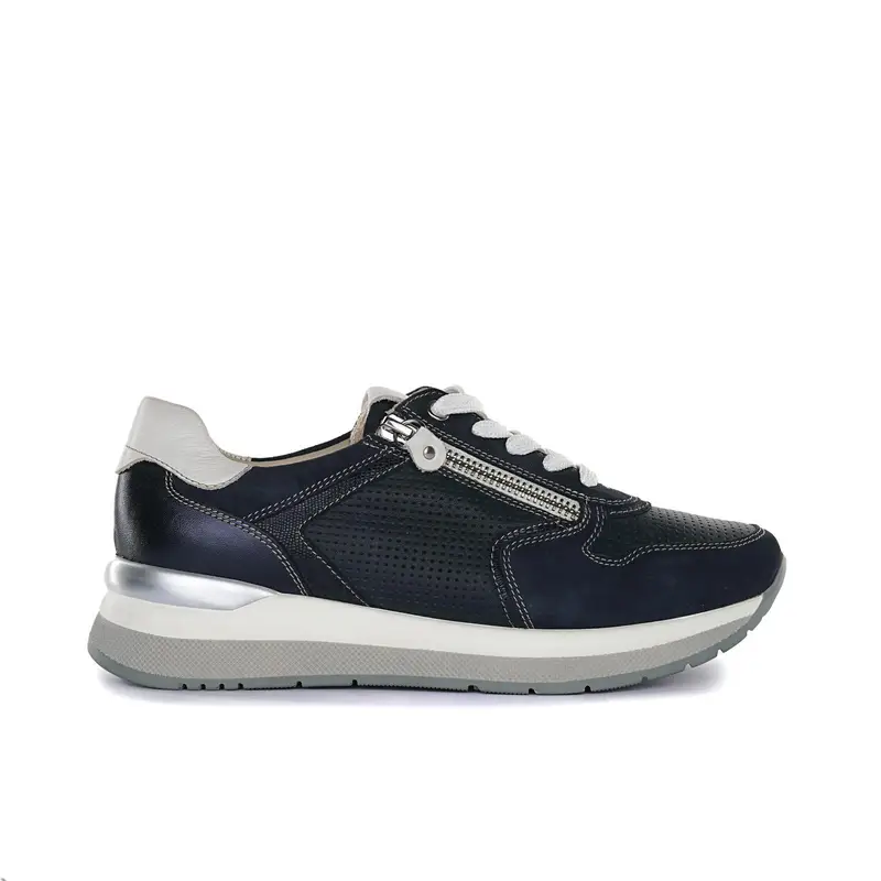 Sneakers blu in pelle con suola platform e zip laterali