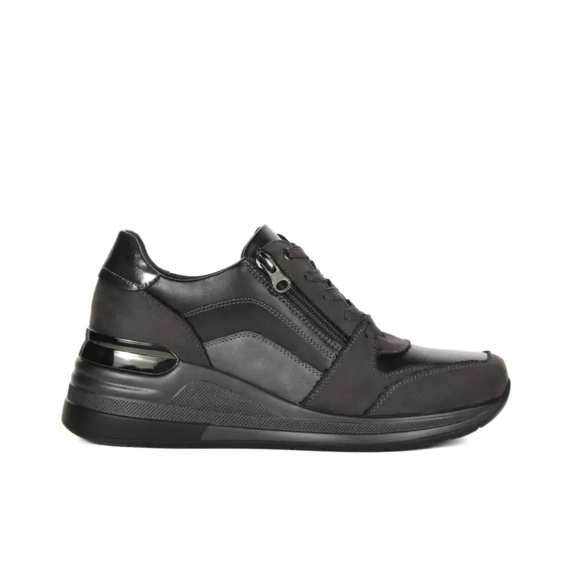 Sneakers grigie con zeppa, lacci e zip