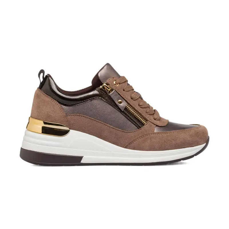 Sneakers marroni da donna con suola zeppa