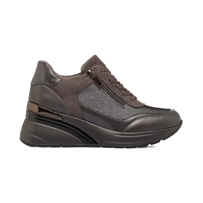 Sneakers marroni da donna con zeppa e lacci