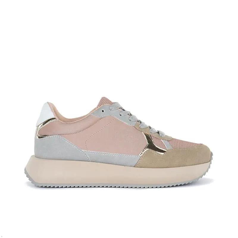 Sneakers rosa con cuciture e suola in gomma
