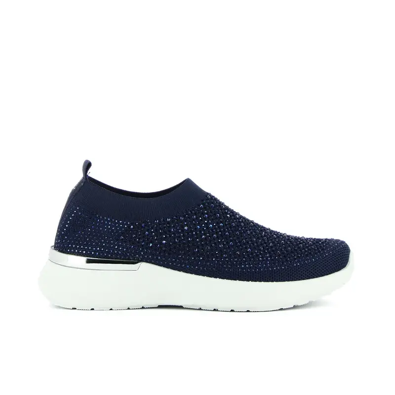 Sneakers a calzino blu senza lacci con strass