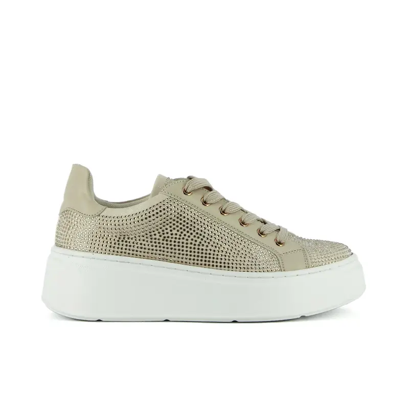 Sneakers oro con strass e suola platform