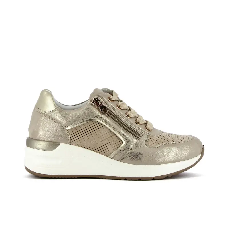 Sneakers oro con zeppa zip e suola memory foam