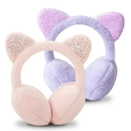 ESYFOR Paraorecchie Bambina, 2 Pezzi Paraorecchie Invernali Scaldabagni Morbidi in Peluche Antivento Regolabili Carino