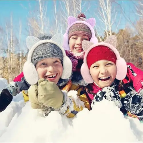 ESYFOR Paraorecchie Bambina, 2 Pezzi Paraorecchie Invernali Scaldabagni Morbidi in Peluche Antivento Regolabili Carino miniatura 2