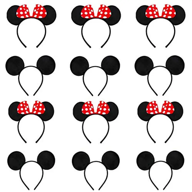 Eterspr 12 Pcs Fascia per Topolino, Topolino Minnie Mouse Fascia, Utilizzata per Mascherata, Festa di Compleanno, Festa Notturna, Club dei Cartoni Animati (Rosso e Nero)