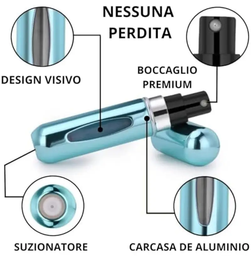 ETISEN, 3 Pezzi 5ml Atomizzatore di Profumo, Ricaricabile Spruzzino Profumo, Mini bottiglia spray portatile, Spruzzatore per bottiglie di profumo con finestra, Buono per viaggi (Blu, oro, rosa) miniatura 3