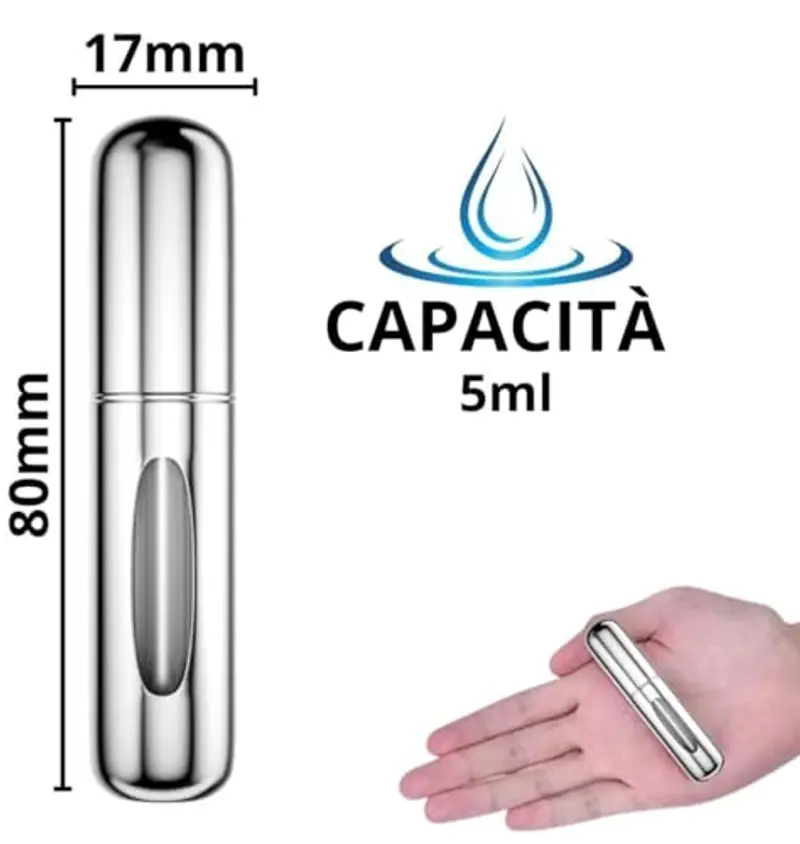 ETISEN, 3 Pezzi 5ml Atomizzatore di Profumo, Ricaricabile Spruzzino Profumo, Mini bottiglia spray portatile, Spruzzatore per bottiglie di profumo con finestra, Buono per viaggi (nero, argento, oro) miniatura 2