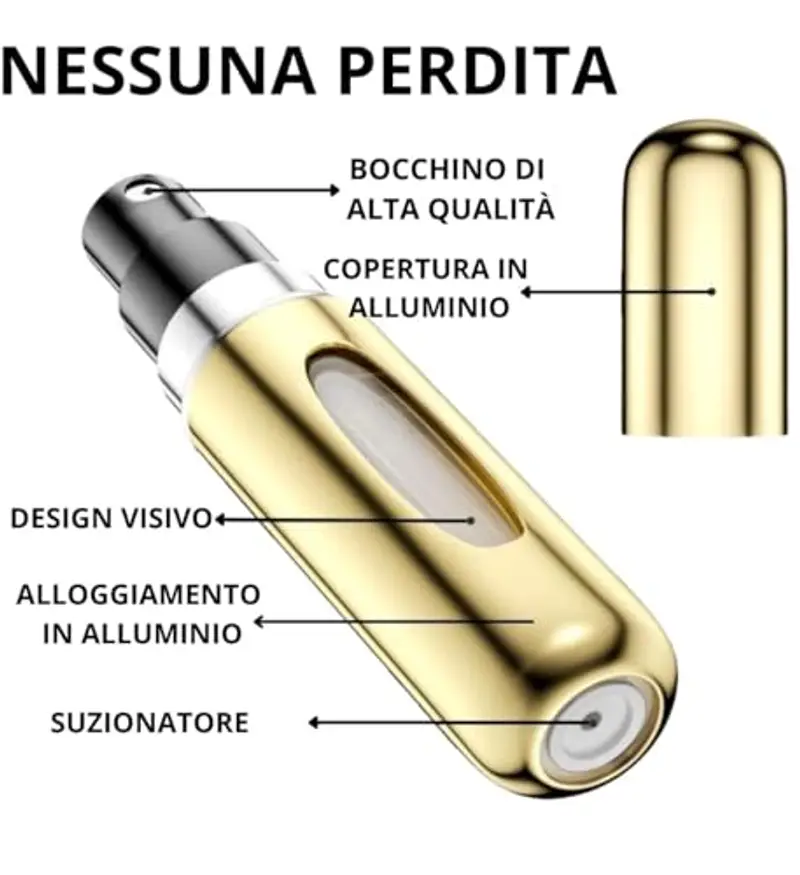 ETISEN, 3 Pezzi 5ml Atomizzatore di Profumo, Ricaricabile Spruzzino Profumo, Mini bottiglia spray portatile, Spruzzatore per bottiglie di profumo con finestra, Buono per viaggi (nero, argento, oro) miniatura 3