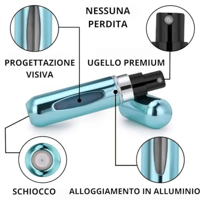 ETISEN, 5 x 5 ml atomizzatore profumo ricaricabile, mini flacone spray portatile, nebulizzatore di colonia ricaricabile, profumo in miniatura senza perdite, flacone. Ideale per feste, viaggi miniatura 3
