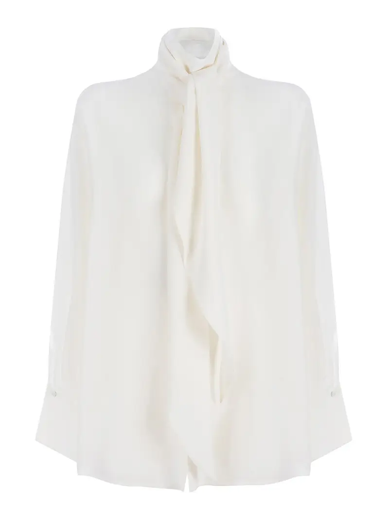 Blusa in seta con fiocco Bianco