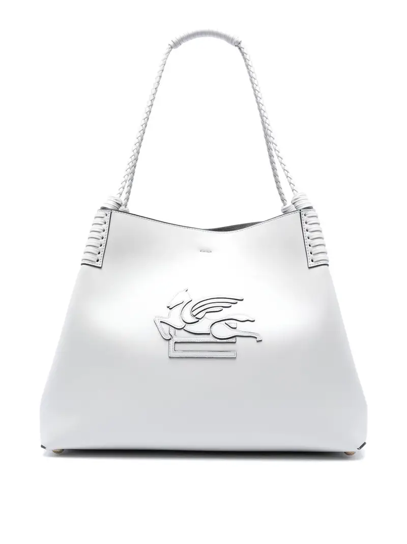 Borsa in pelle marrone con logo ricamato Crema