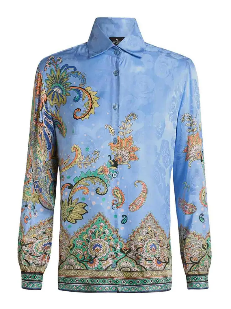 Camicia con stampa Paisley Azzurro