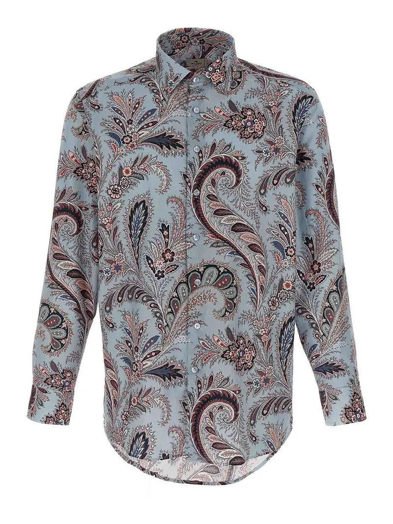 Camicia di cotone paisley floreale Azzurro
