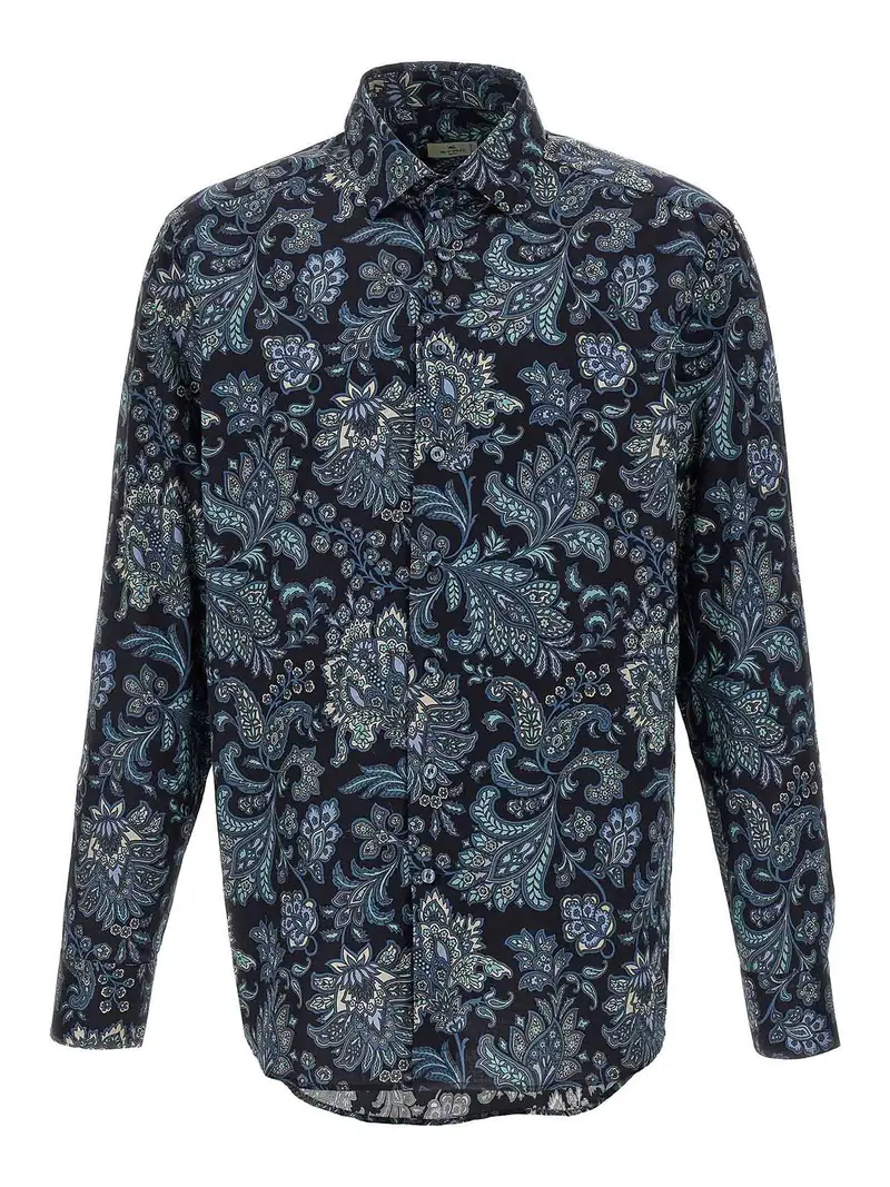 Camicia di cotone paisley floreale Blu