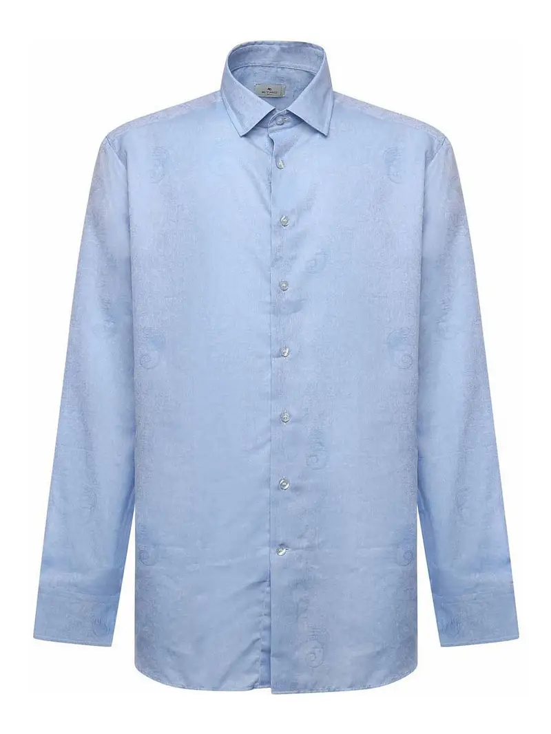 Camicia In Cotone E Jacquard Con Stampa Geco Blu