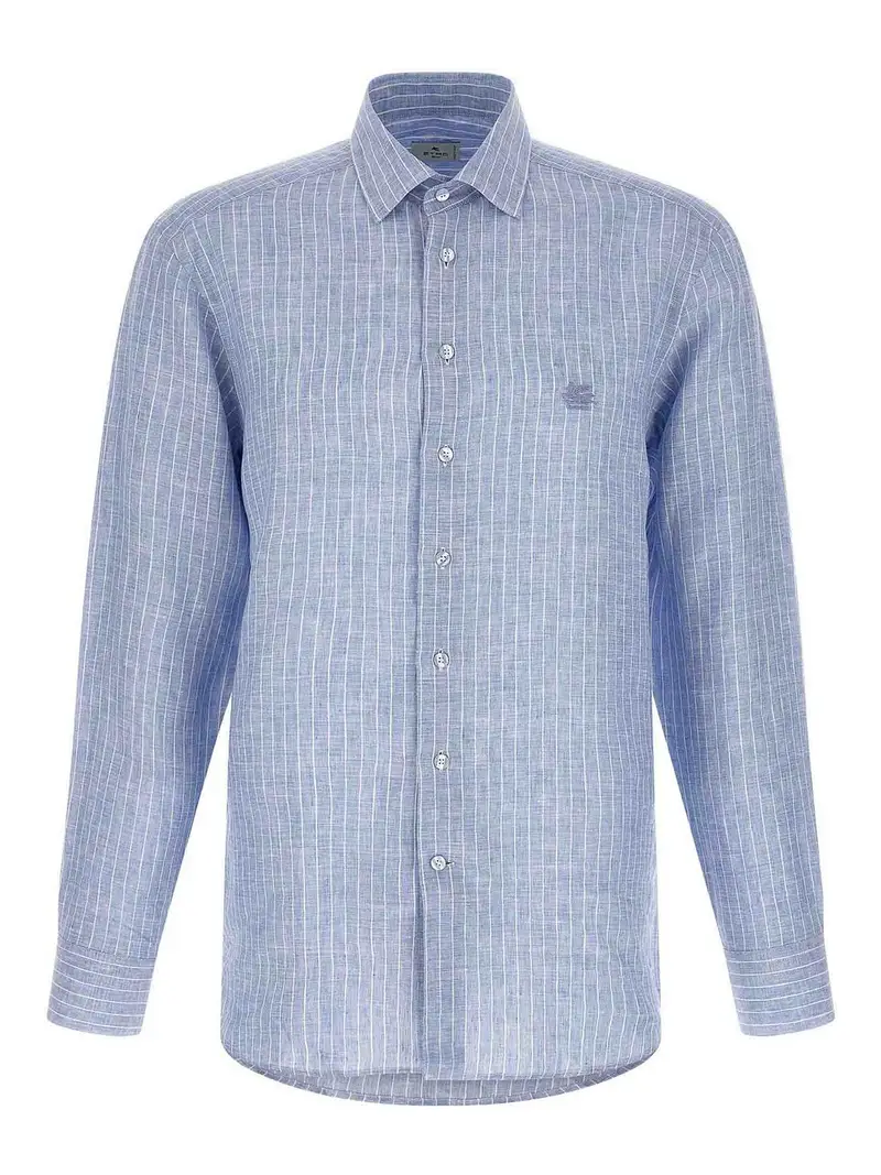 Camicia in lino a righe Azzurro