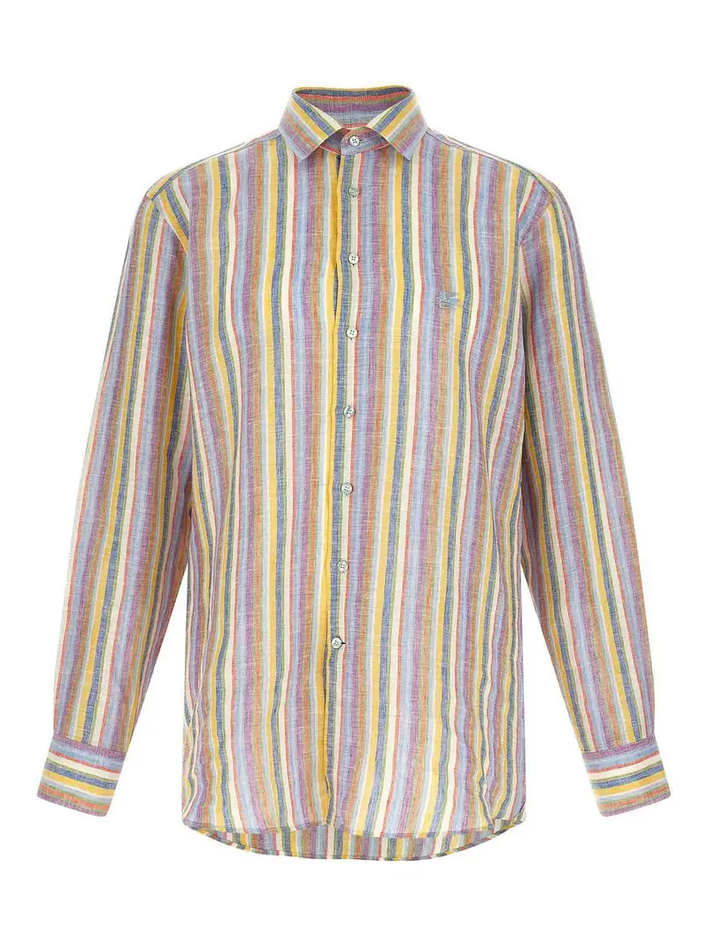 Camicia in lino a righe Multicolore