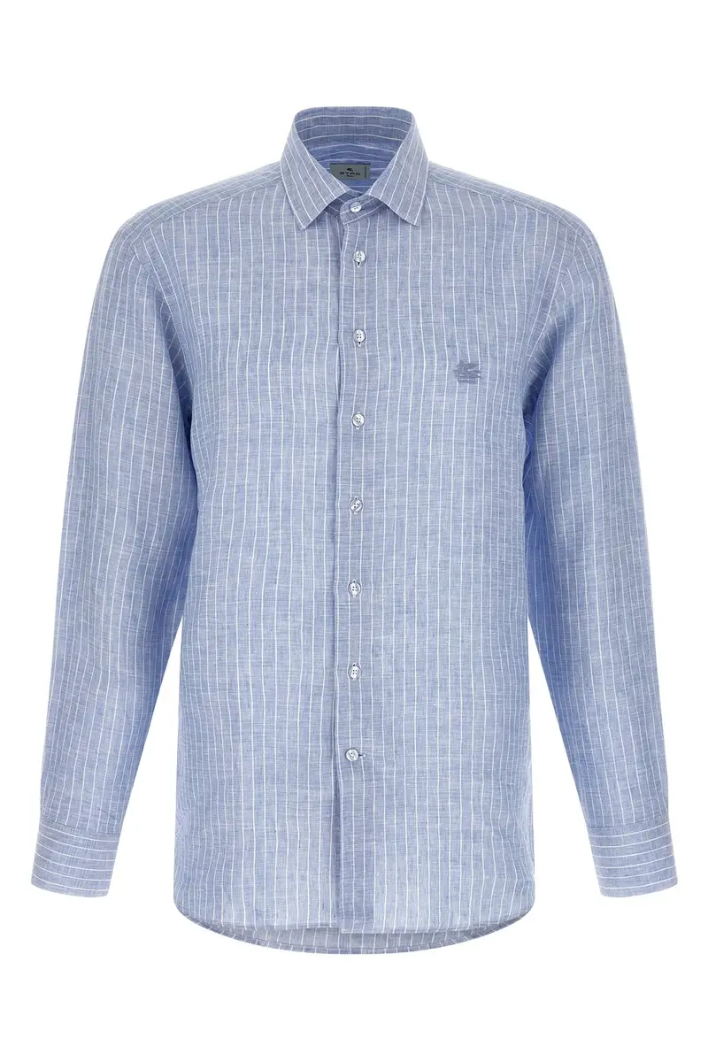 Camicia Lino Righe Azzurro