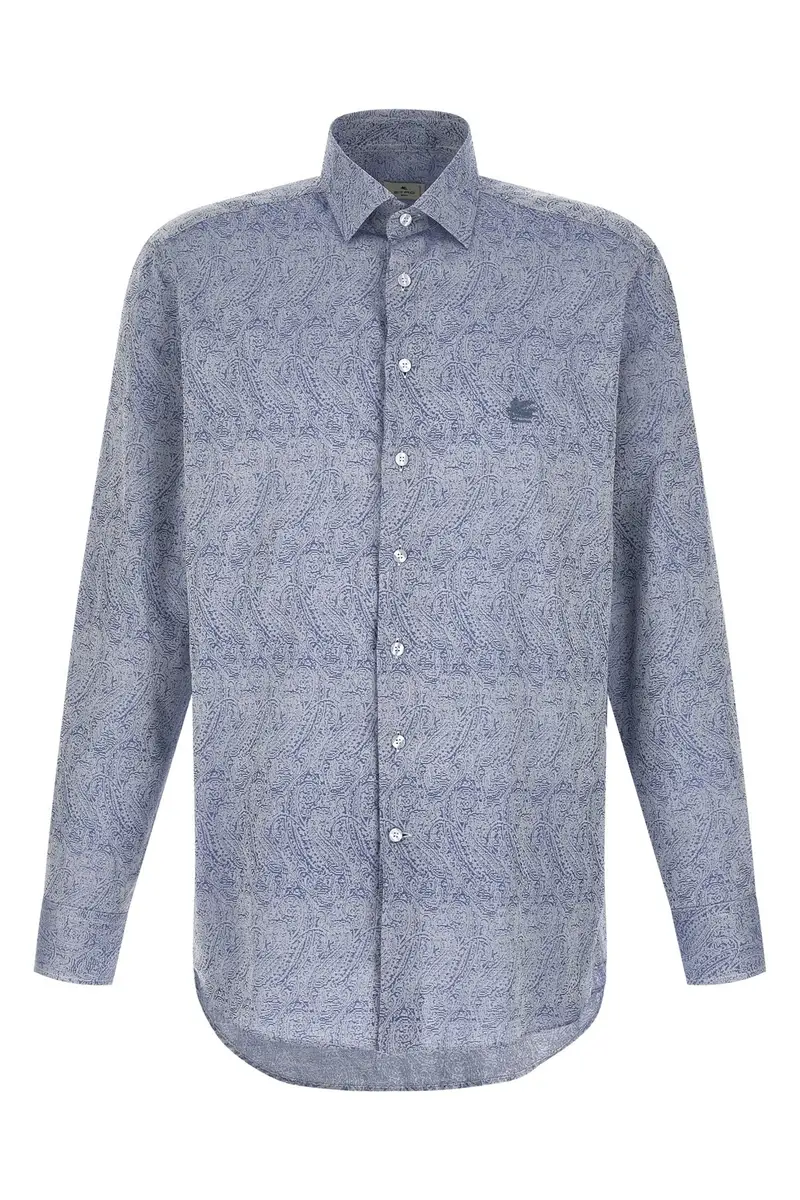 Etro Maglia Blu con Motivo Paisley in Cotone