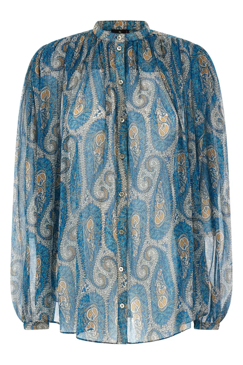 Etro Maglia in Georgette di Seta Fantasia Blu