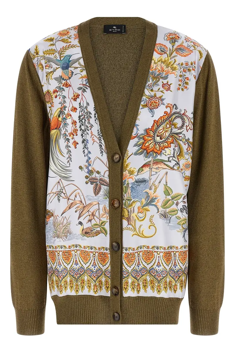 Cardigan Inserto Seta Paisley Verde