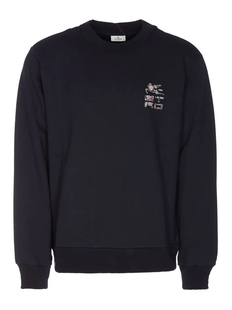 Felpa in cotone con logo frontale Blu