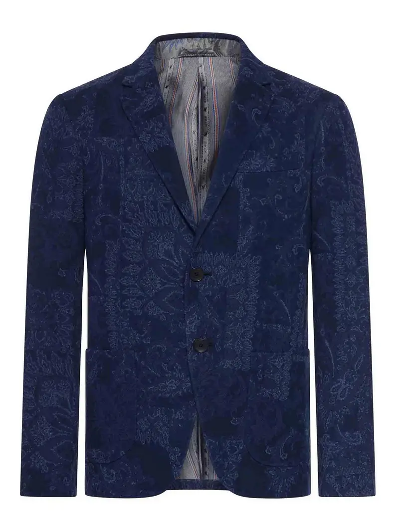 Giacca Monopetto In Cotone Jacquard Blu