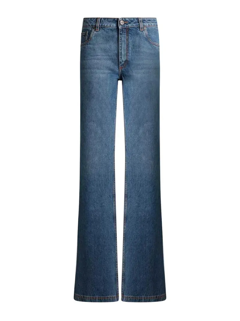 Jeans Svasati In Denim Con Ricamo Pegaso Blu