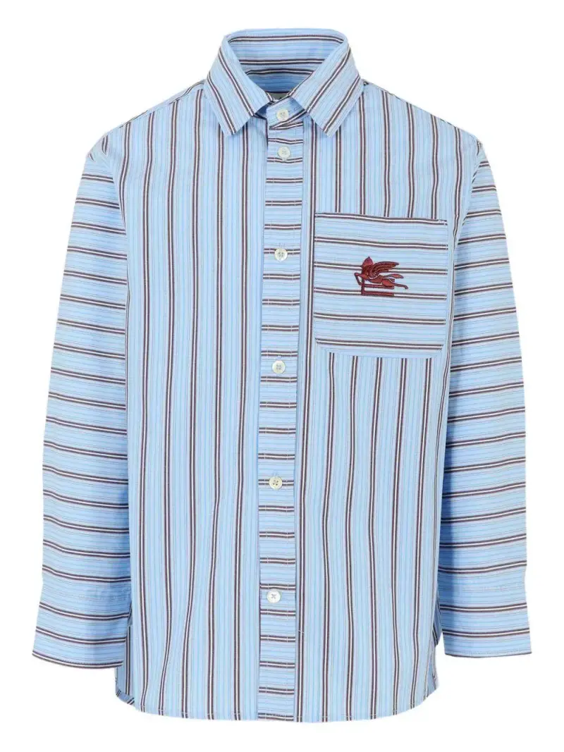 Camicia a Righe Azzurra con Maniche Lunghe Blu