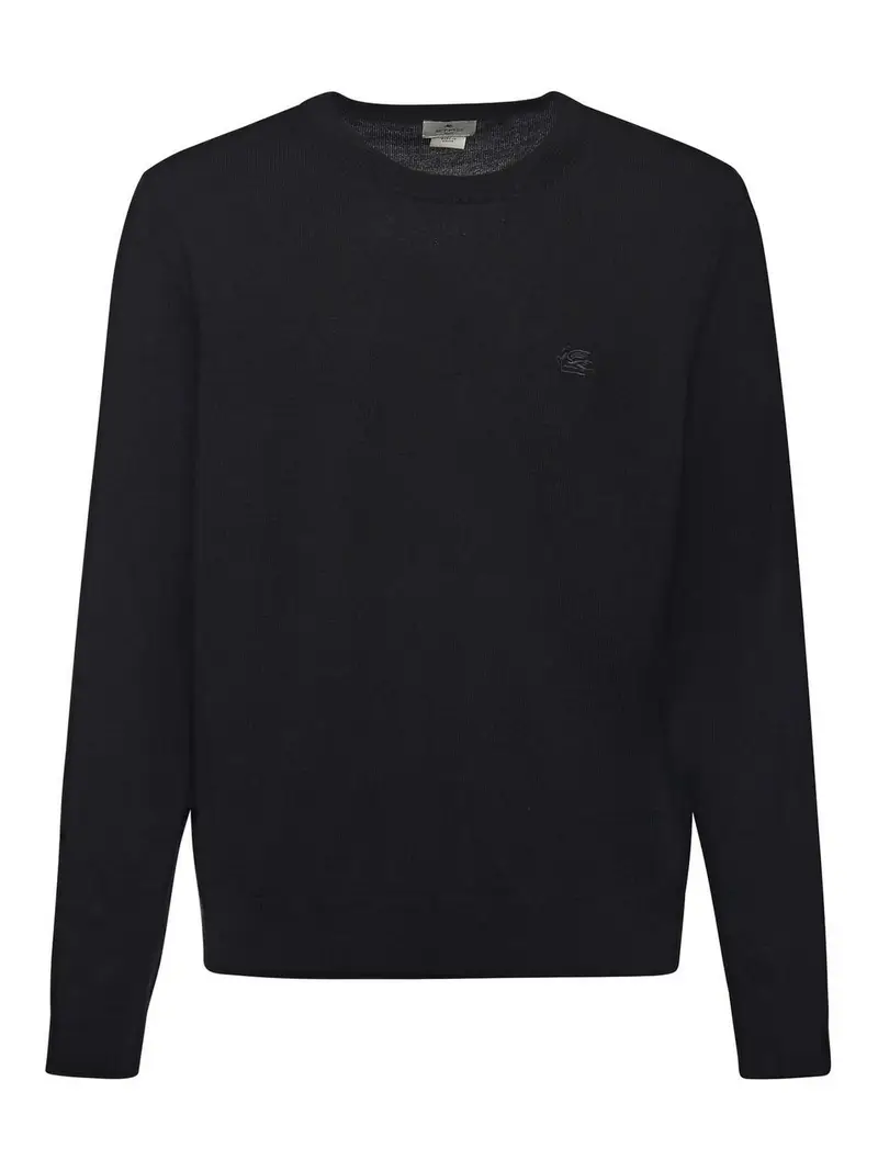 Maglione In Lana Con Monogramma Ricamato Nero