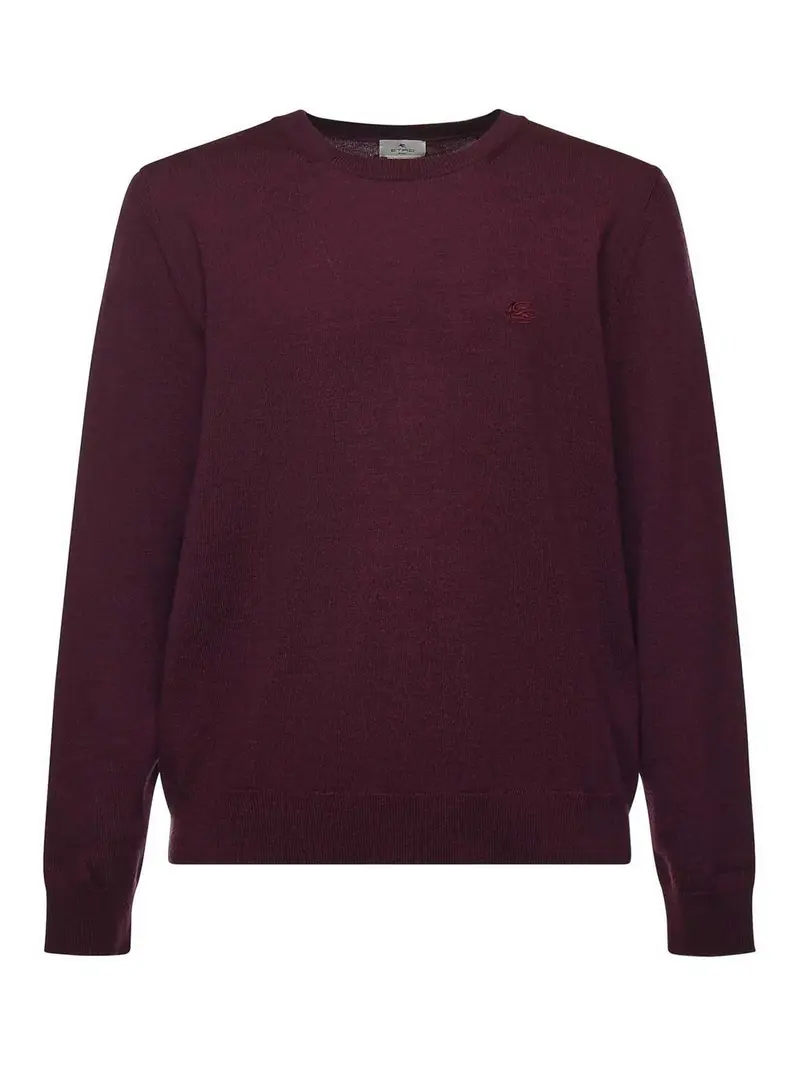 Maglione In Lana Con Monogramma Ricamato Rosso Scuro