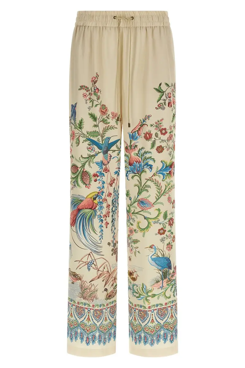 Pantalone Stampa Flora Fauna Beige
