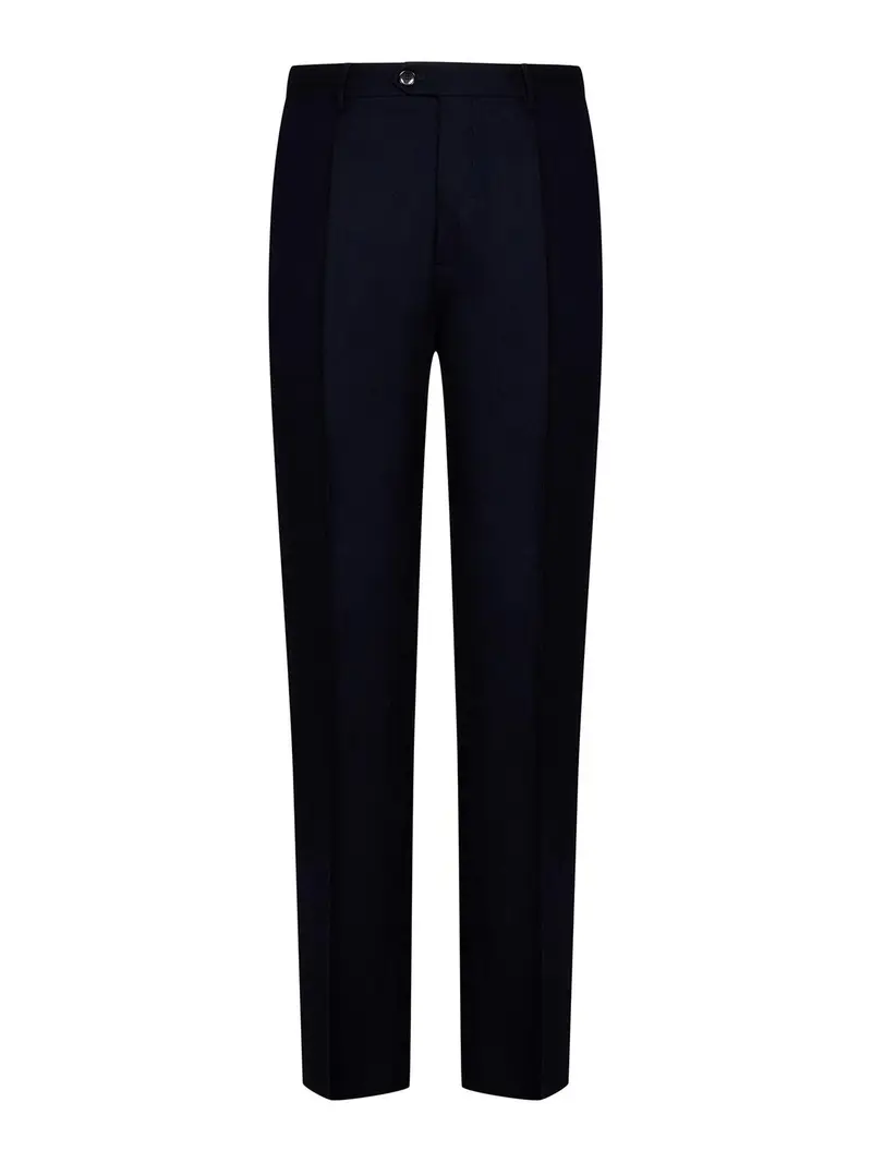 Pantaloni con piega in lana blu navy