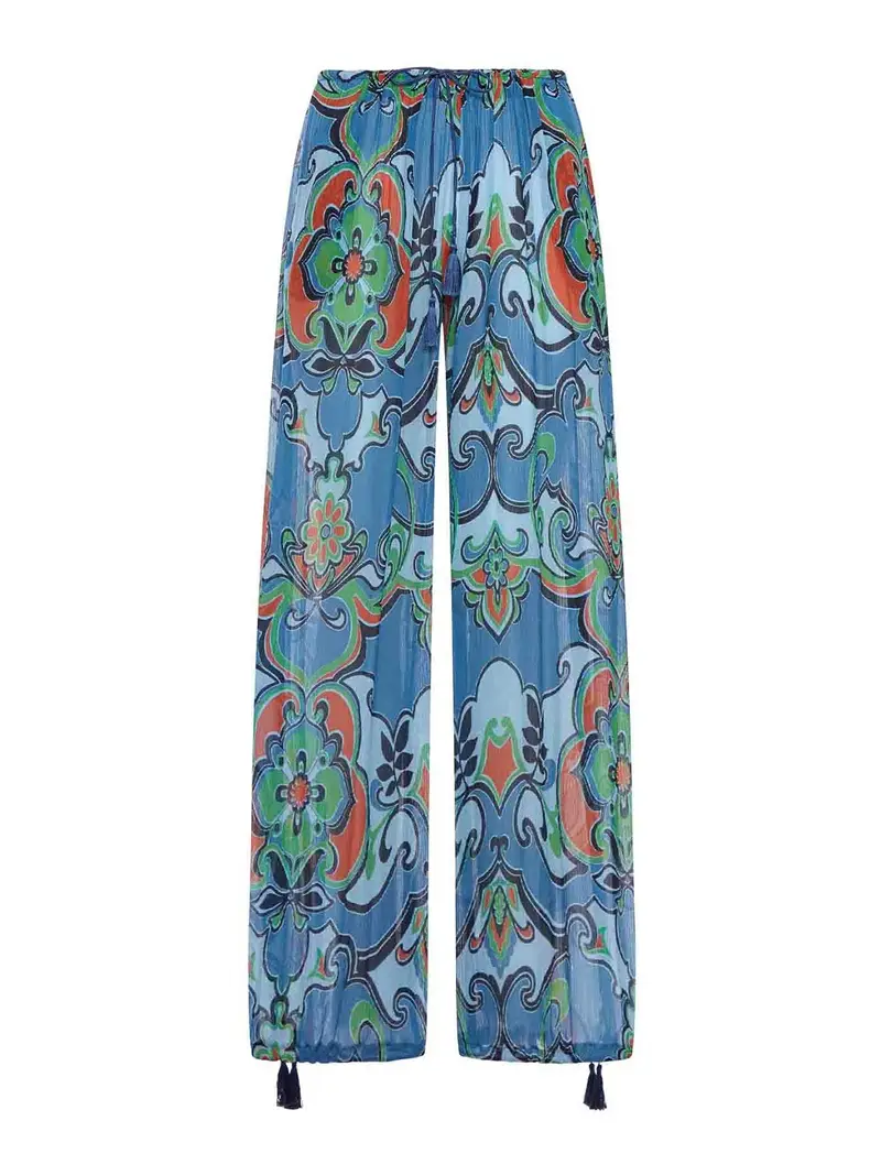 Etro Pantaloni In Misto Seta Stampata Con Coulisse Multicolore