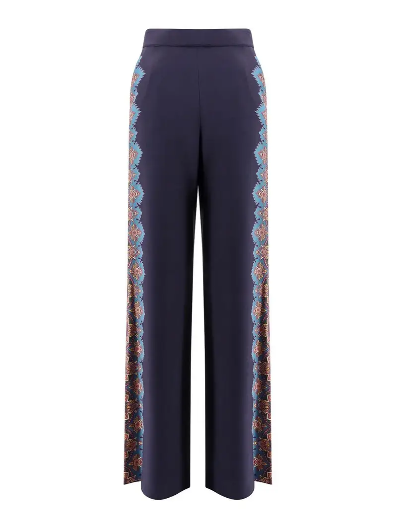 Pantaloni In Seta Con Stampa Floreale Blu